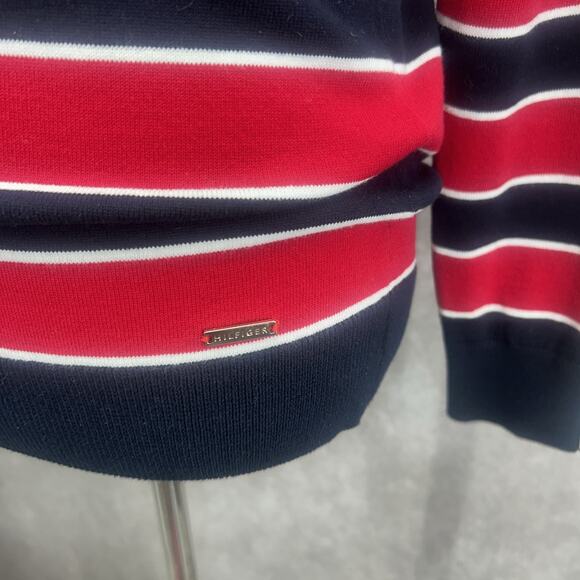 NWT Tommy Hilfiger Womens M Red Black White Striped Turtleneck Sweater Preppy - Picture 4 of 12